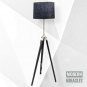 Antique Floor Lamp with Black Wooden Tripod Stand with Black Shade Home Decor
