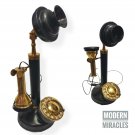 Vintage Rotary Dial Candlestick Phone Black Coated Brass Telephone Wired Working