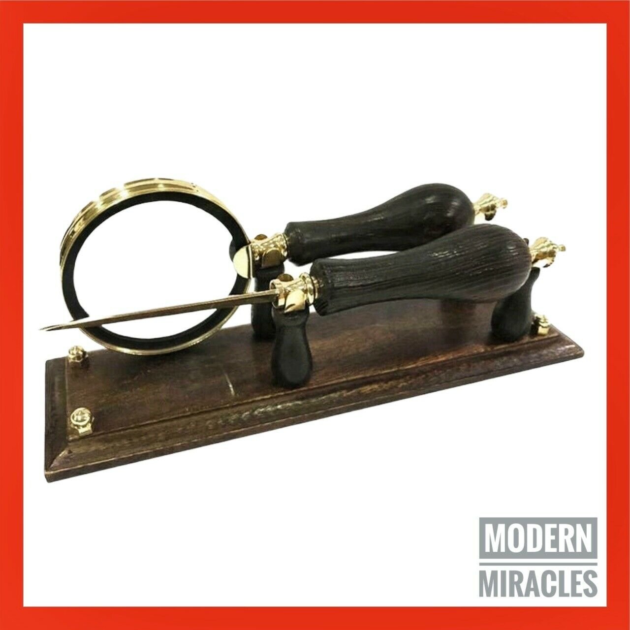 Nautical Store Decorative Brass Magnifying Glass & Letter Opener on Wooden Stand