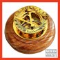 Antique Brass Sundial Compass with sheesham Wood Base Compass (Gold, Brown)