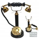 Antique Black Coated Rotary Dial Long Brass Telephone Vintage Working Landline