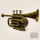Antique Brass Trumpet Vintage Pocket Bugle Student Horn 3 Valve Mouthpiece