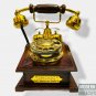 Vintage Brass Telephone Etching Wooden Rotary Dial Maharaja Engraved Telephone