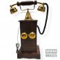 Vintage Wooden Rotary Dial Brass Telephone with Clock Antique Style Etching Gift