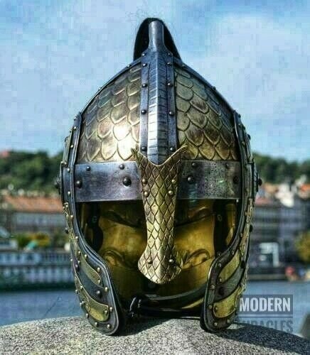 18GA SCA LARP Medieval BOGATO ENGRAVED FANTASY Norman Viking Helmet Replica II