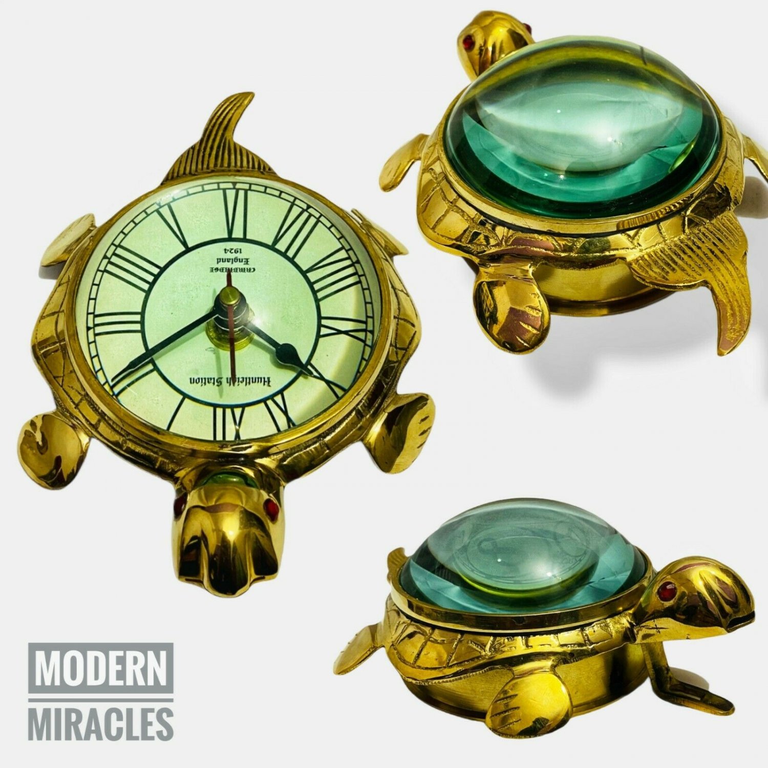 Antique Desk Turtle Style Clock Vintage Brass Home Decor Nautical Maritime Watch