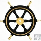18" Black Wooden Ship's Steering Wheel with Brass Handle Wall Decor Gift