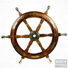 24" Antique Nautical Wooden Ship Steering Wheel Decor Brass Handle Wall Boat