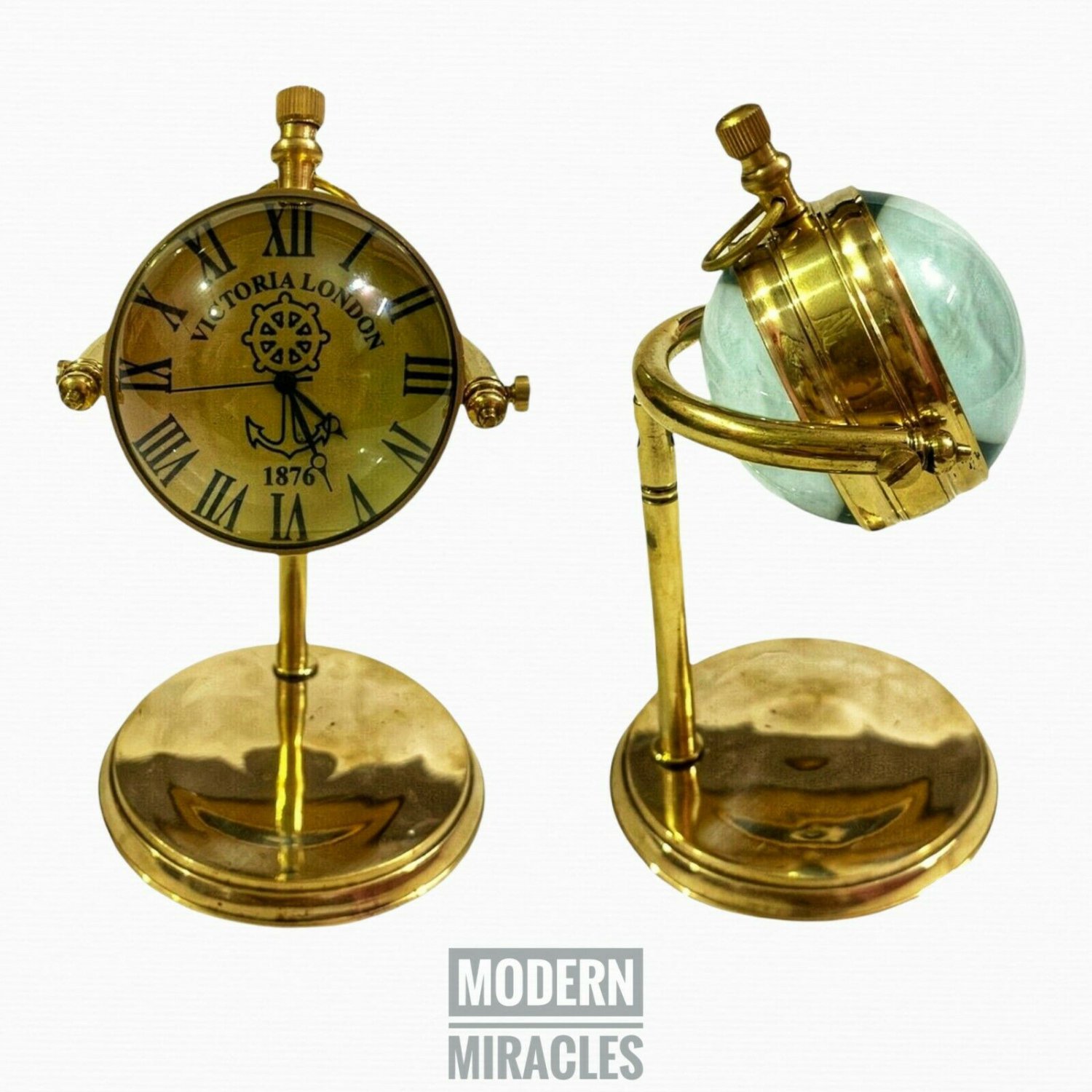 Nautical Marine Shinny Brass Dome Lens Desk Clock/Table Clock/Office Clock