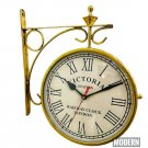 8'' Nautical Brass Double Sided Railway Station Wall Clock For Decor Halloween