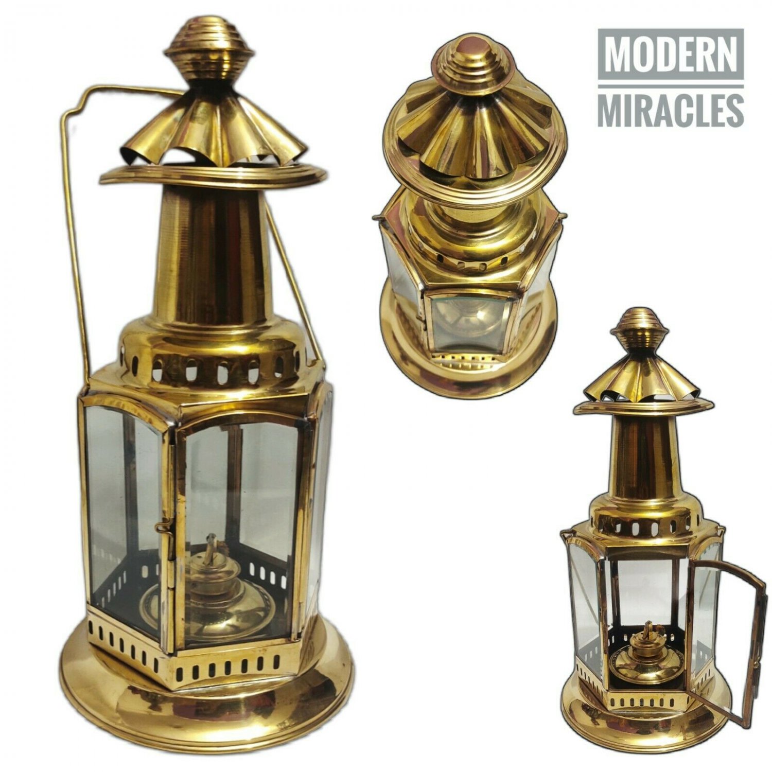 11" Antique Oil Ship Lantern Nautical Brass Persian Port Lantern Arabic Maritime