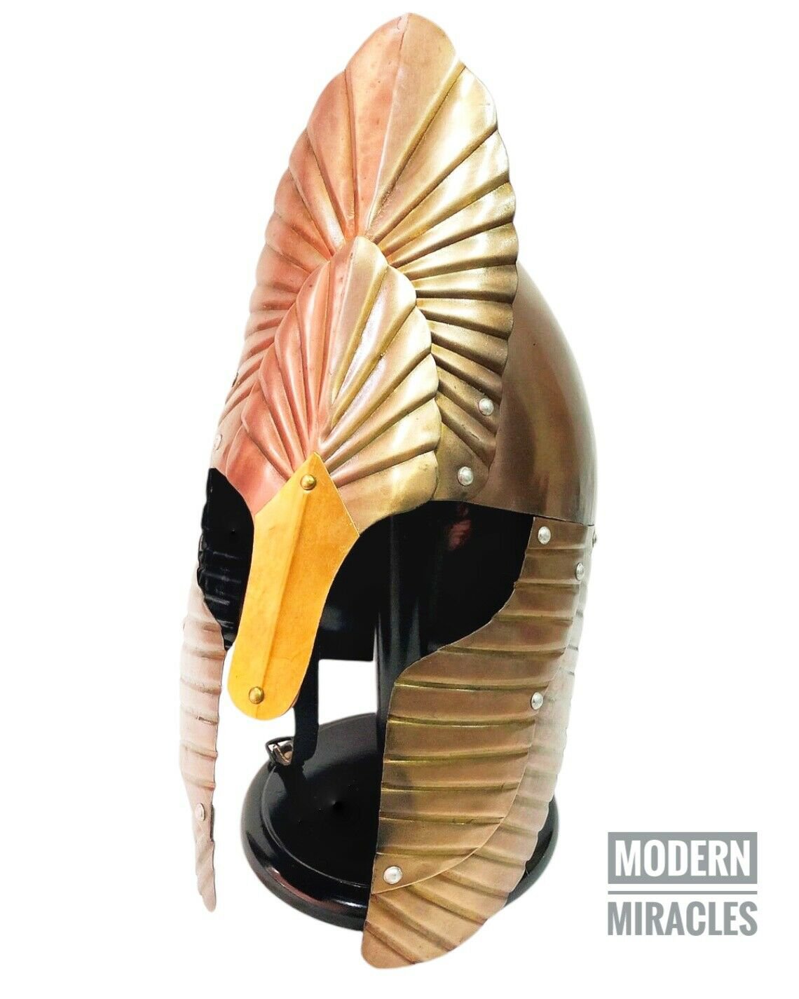 Medieval Hussars Armour Combat Knight Helmet with Helmet wooden stand Halloween