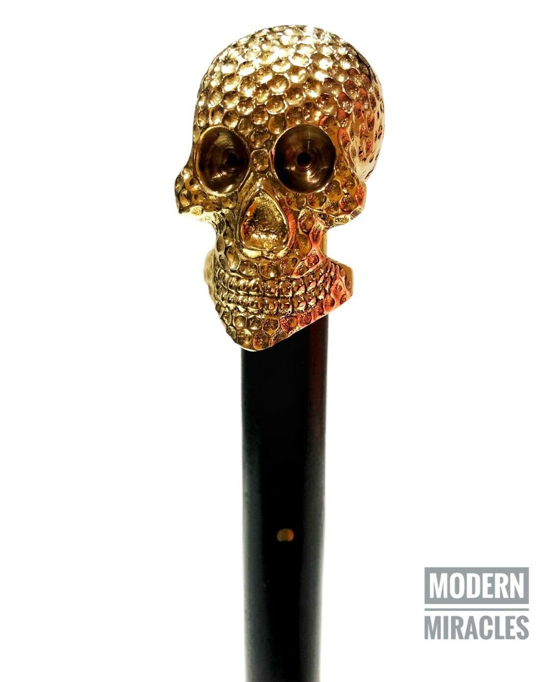 Antique Handmade Shiny Skull Handle Victorian Designer Skeleton Black Wooden Wal