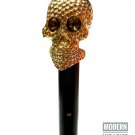 Antique Handmade Shiny Skull Handle Victorian Designer Skeleton Black Wooden Wal