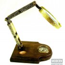Maritime Brass Magnifying Glass on Wooden Base with Compass Nautical Decor Item