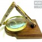 Maritime Brass Magnifying Glass on Wooden Base with Compass Nautical Decor Item