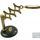 Brass Chainer Magnifying Reading Glass on Wooden Base Nautical Desk Decor Gift