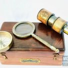 Nautical Antique Set Of 3 Brass Telescope Hand Held Magnifying Lens & Compass