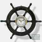 Antique Nautical Deluxe Class Dark Wood and Chrome Pirate Ship Wheel Clock Gift