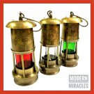 Set of 3 Vintage Brass Minor Lamp Antique Nautical Ship Boat Light Lantern Decor