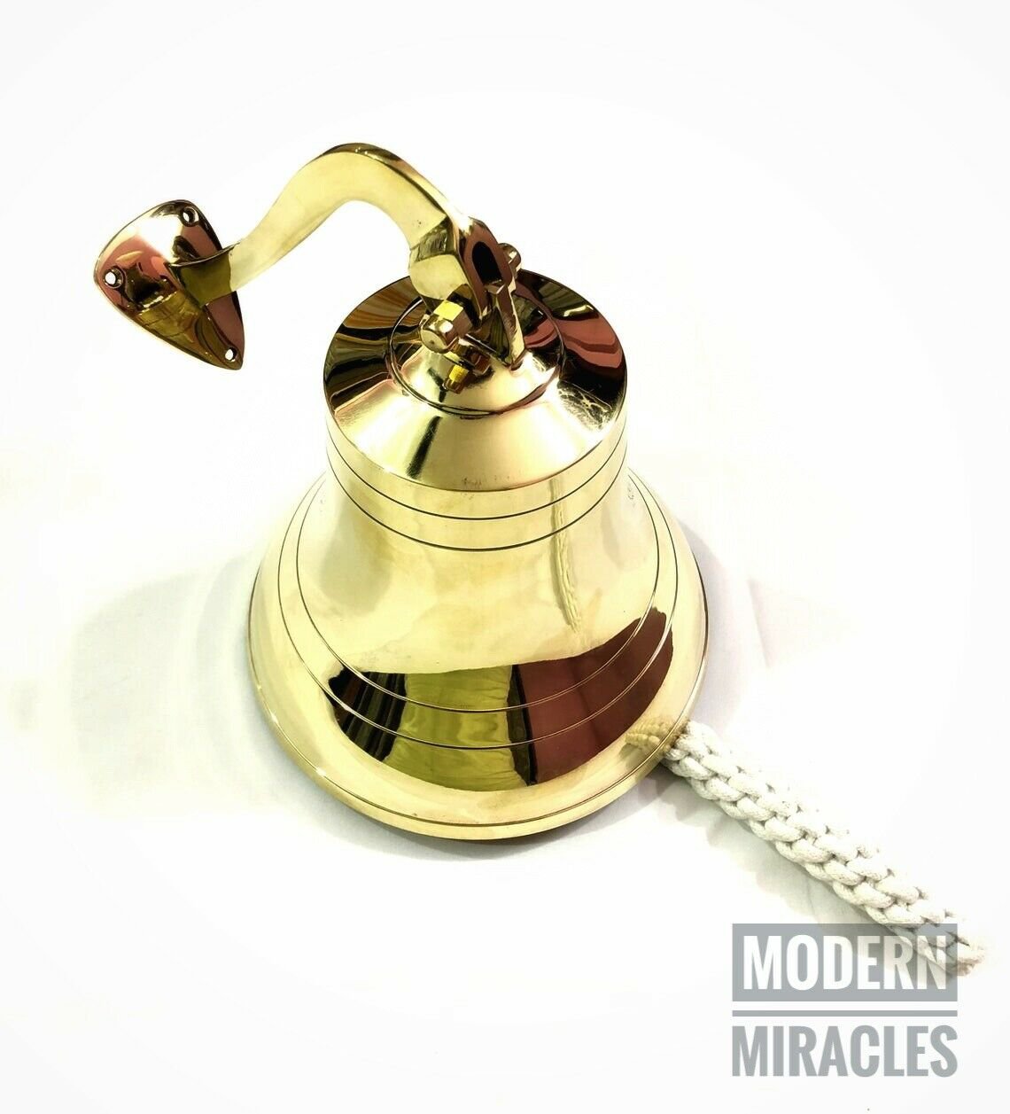 6" Nautical Shiny Brass Ship Bell Wall Mounted Bracket Maritime Hanging DoorBell