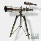 Antique Maritime Brass Double Barrel Telescope 12" Nautical with Brass Tripod
