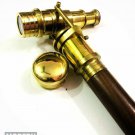 Vintage Brass Hidden Telescope Handle Wooden Walking Stick Victorian Canes Gift