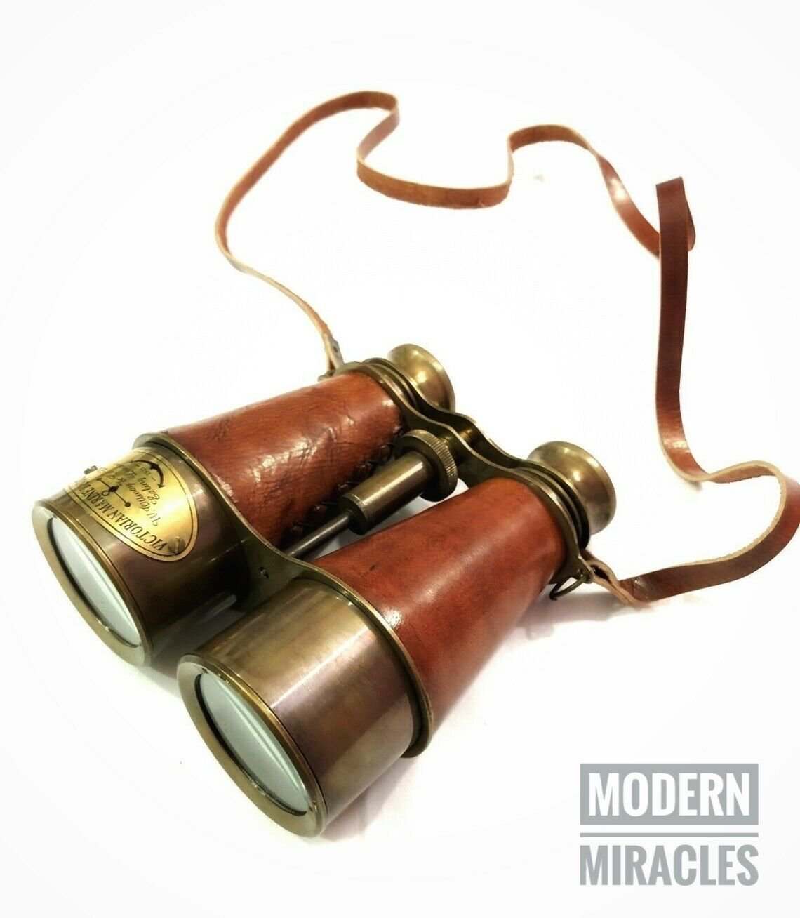 Antique Vintage Nautical Brass Binocular with Leather Cover Travel Gift Maritime