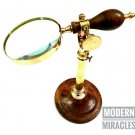 Vintage Brass Handheld Magnifying Glass on Wooden Base Nautical Decor Magnifier
