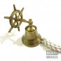 Antique Brass Wheel Ship Bell School Bar Wall Hanging Home Decor Bell with Rope