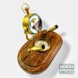 Nautical Brass Table Clock with Pen holder & Compass on Wooden Base Office Decor
