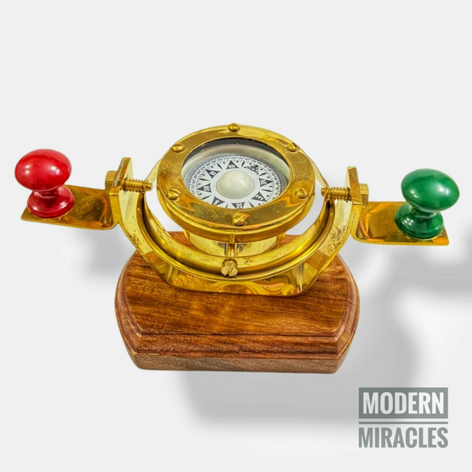 Brass Gimbled Compass Nautical brass Compass on Wooden Base Marine Ship Compass
