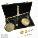 Brass Antique Finish Jewelry Balance Scale with Velvet Box & Complete Weight