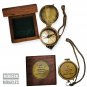 Vintage Antique Solid Brass Mini Pocket Compass With Wooden Box Gift Christmas