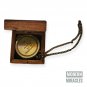 Vintage Antique Solid Brass Mini Pocket Compass With Wooden Box Gift Christmas