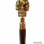 Antique Handmade Shiny Skull Handle Victorian Skeleton Wooden Walking Stick Cane