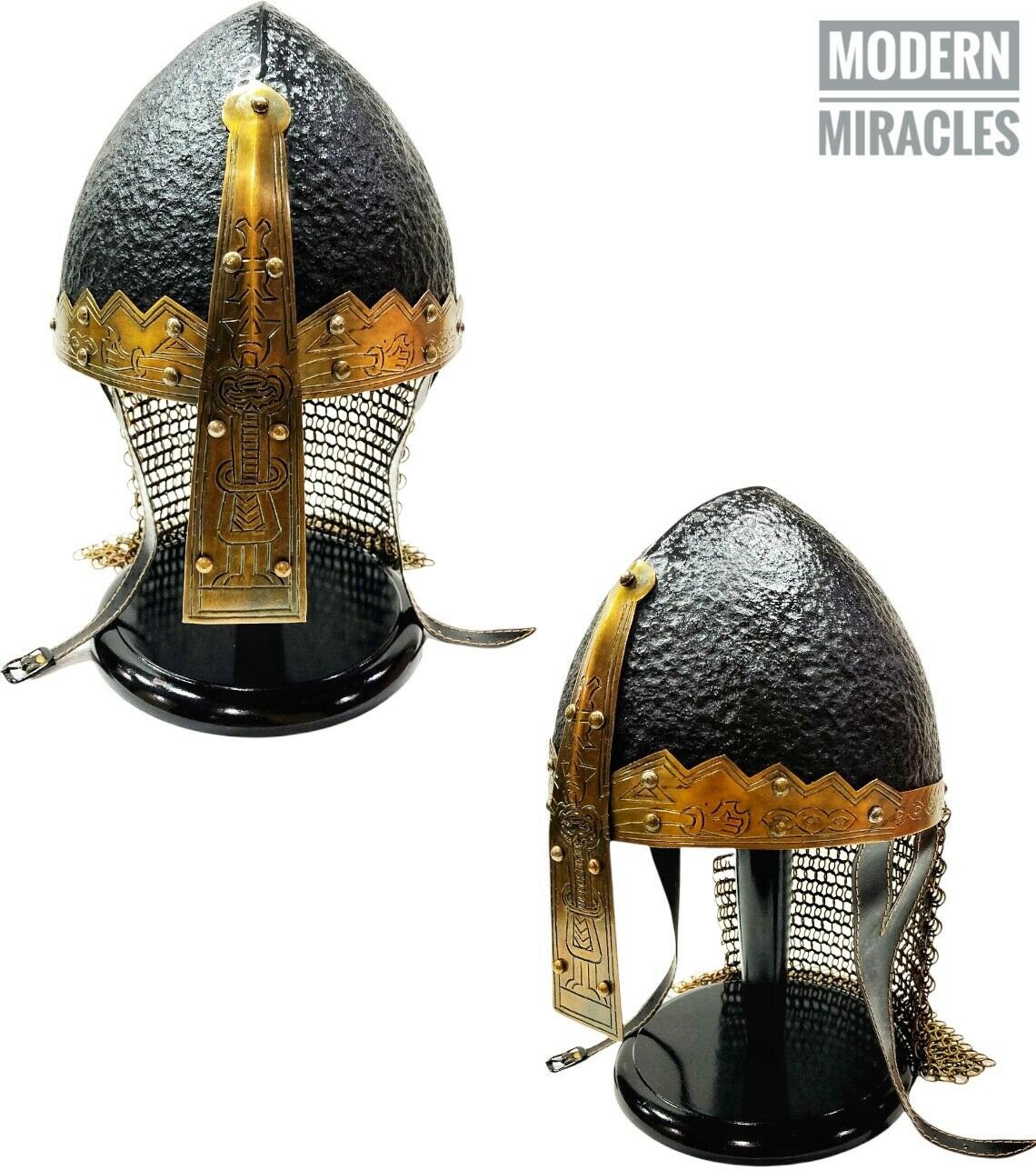 Medieval Norman Viking Antique Black Helmet Iron and Brass Halloween Wearable