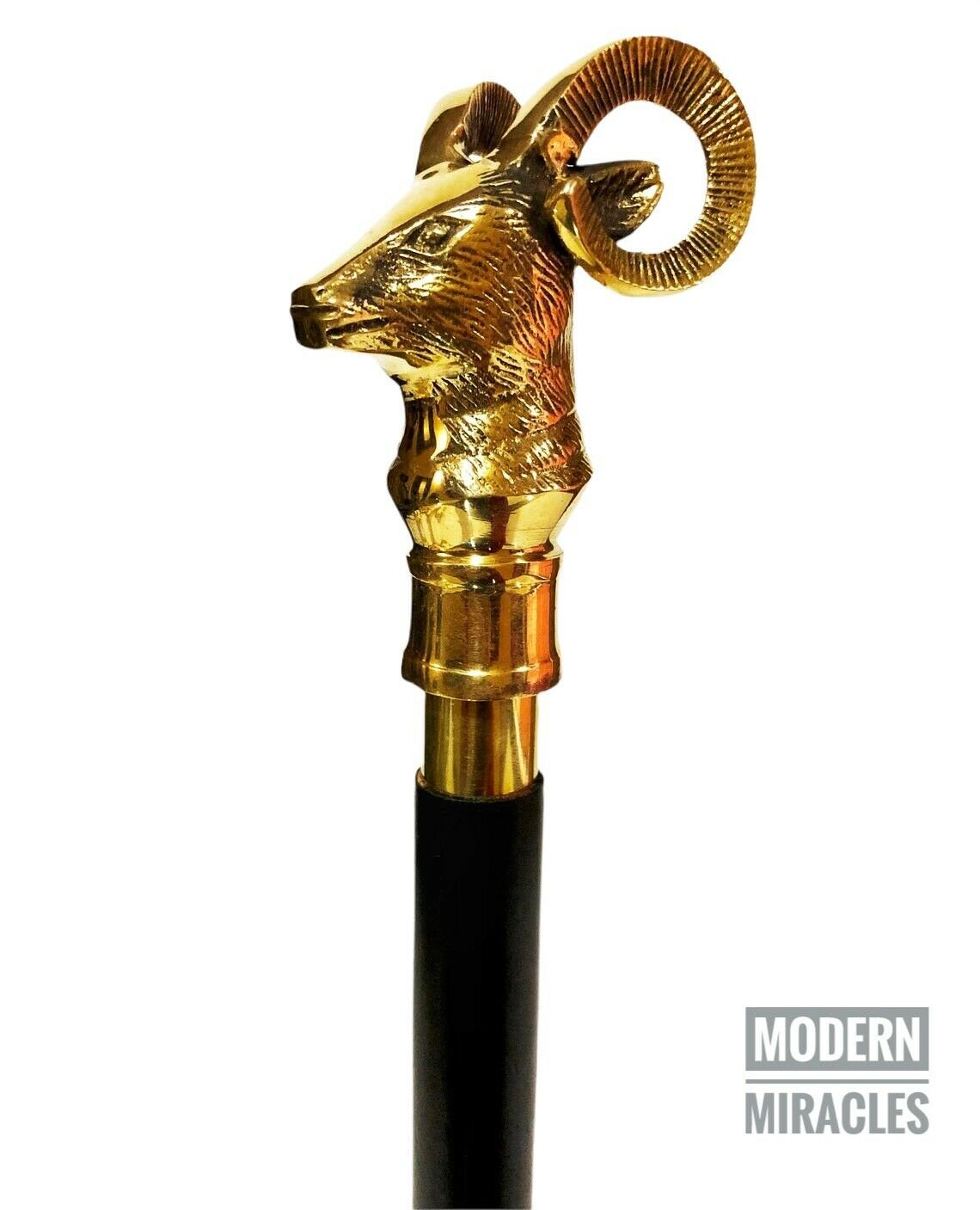 Antique 3 fold Design Brass Goat Handle Style Wooden Folding Black Walking Stick