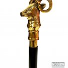 Antique 3 fold Design Brass Goat Handle Style Wooden Folding Black Walking Stick