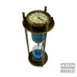 Antique Finish Brass Hourglass with Compass & Analog Clock on Top Nautical Decor