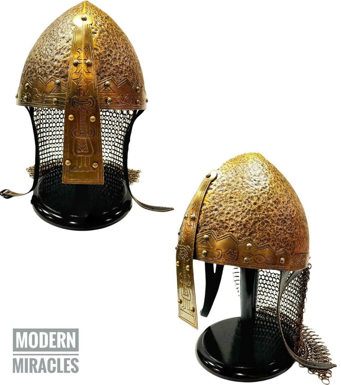 Medieval Norman Viking Antique Golden Helmet Iron and Brass Halloween Wearable