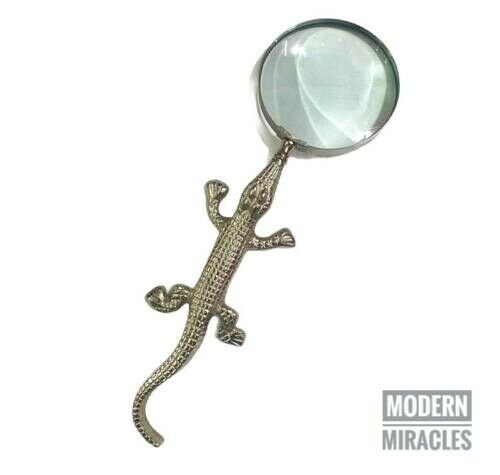 Brass Crocodile Handheld Magnifying Glass Nautical Chrome Finish Reading Glass