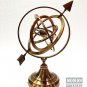 Antique Nautical Brass Armillary Sphere World Globe Brown Metal Base Office Art
