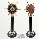 Nautical Silver Ship wheel Stand Clock Nautical Style Maritime Ship Desk Decor