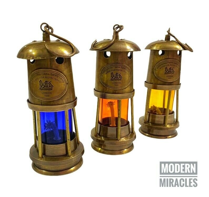 Set of 3 Brass Antique Finish Minor Lamp / Nautical Ship Oil Lantern Home Decor