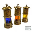 Set of 3 Brass Antique Finish Minor Lamp / Nautical Ship Oil Lantern Home Decor