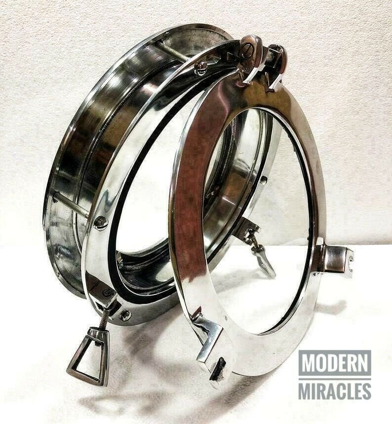 12" Canal Boat Porthole Window Silver Nickel Door Window Glass Porthole Decor