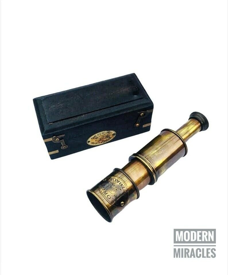 6'' George Australia 1901 Maritime Brass Handheld Telescope With Wooden Box