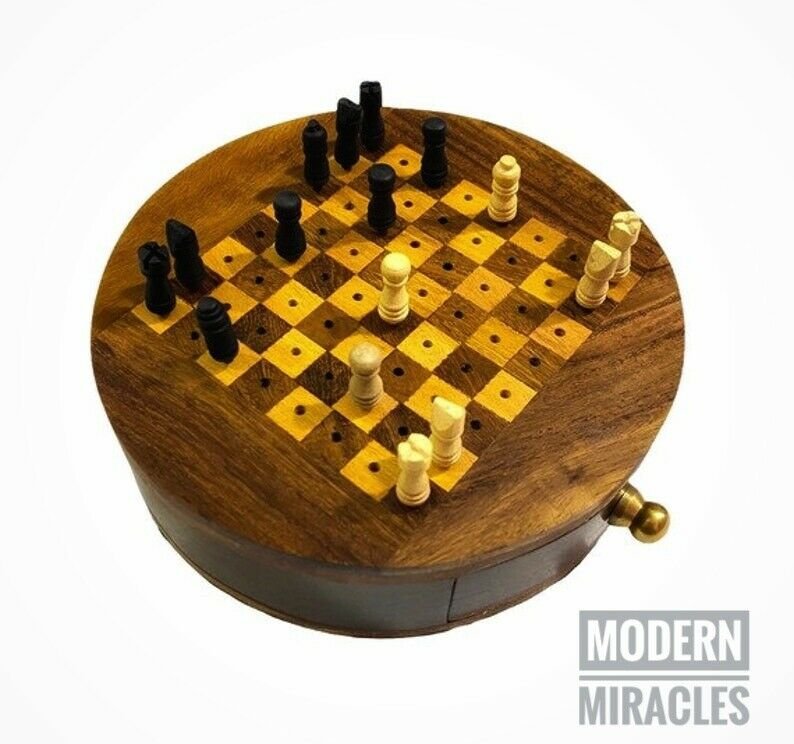 Handmade Wooden Round Chess/Mini Pocket Chess/Travelling Chess Board Games Gift