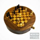Handmade Wooden Round Chess/Mini Pocket Chess/Travelling Chess Board Games Gift